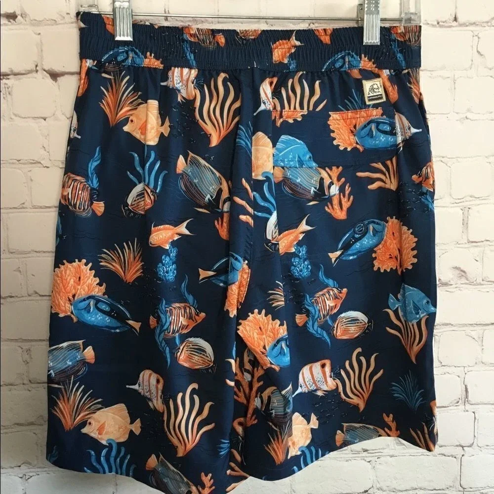 Surfside‎ Vibrant Tropical Fish & Coral Swim Shorts Men's Size XS Lined NWT